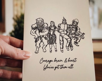 Wizard of Oz Birthday Card: Hand-Inked Courage, Brain, Heart