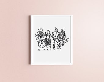 Czarnoksiężnik z Krainy Oz, grafika minimalistyczna, Dorotka i przyjaciele