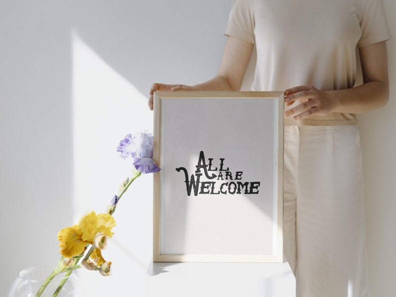 All Are Welcome Retro Typography Print, Trendy Wall Art, Typography ...
