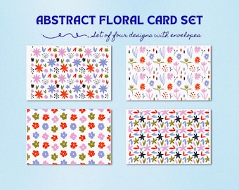 Abstract Floral Note Card Set: Thank You Stationery with Kraft Envelopes