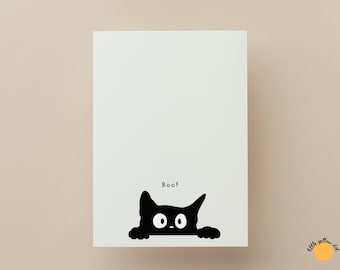 Minimalist Black Cat Halloween Greeting Card - Spooky Cute 'Boo' Design for Friends, Kids, Cat Lovers