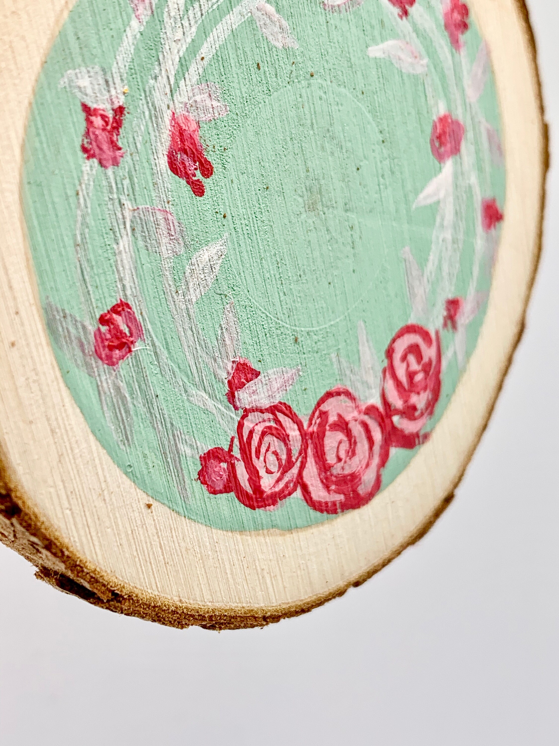 Mint Green Floral Wreath Wood Slice Ornament Etsy