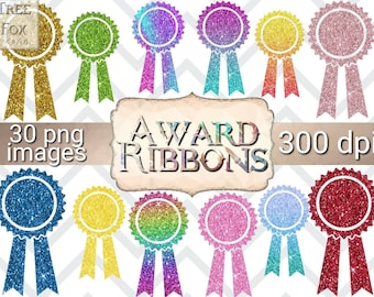 Award ribbon clipart, glitter ribbon clipart, glitter award ribbons clipart, award ribbon digital stickers, homeschool clipart stickers