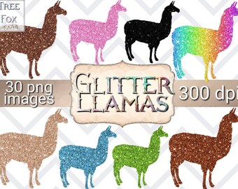Llama clipart, glitter llama digital planner stickers, glitter llama clipart, Goodnotes stickers, colorful llama, llama silhouette