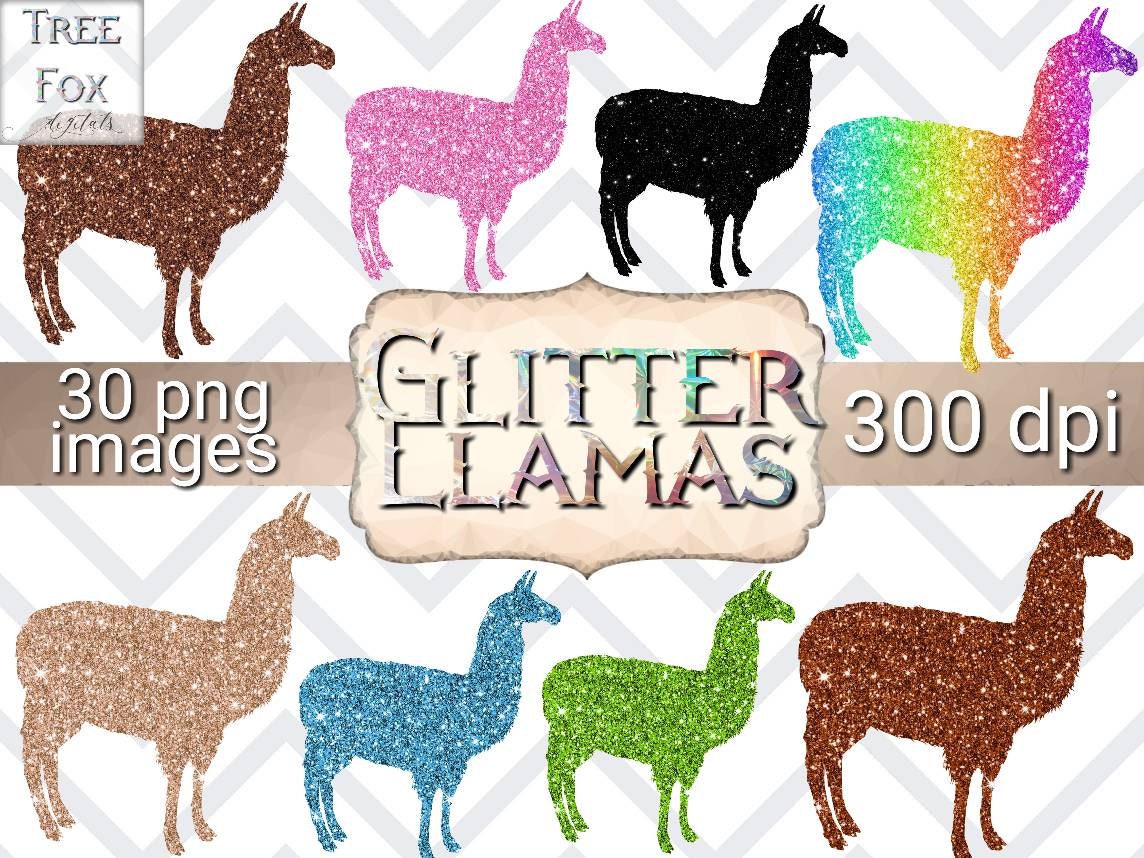 Llama Clipart Glitter Llama Digital Planner Stickers Glitter | Etsy