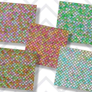 May include: Five digital paper patterns featuring a mermaid scale design in various colours, including pink, green, blue, and gold.