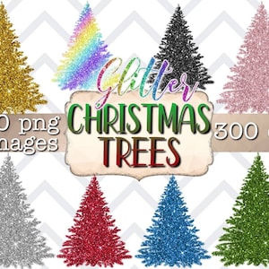 Glitter christmas trees clipart, 30 png images, digital download, glitter christmas trees digital stickers, rainbow christmas tree clipart
