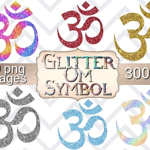 Clipart simbolo Om, simbolo om glitter, adesivi pianificatore digitale om, adesivi promemoria meditazione, clipart pianificatore, clipart simbolo indù om
