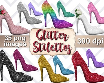 Glitter high heels clipart,  glitter stilettos clipart, girly high heels clipart, 35 png images digital download,