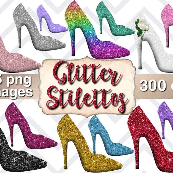 Glitter high heels clipart,  glitter stilettos clipart, girly high heels clipart, 35 png images digital download,