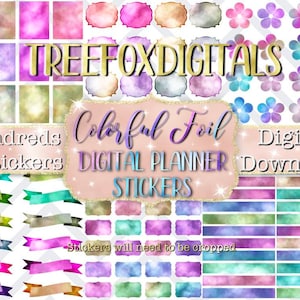Digital Download Planner stickers Colorful Foil, Hundreds of metallic digital stickers for your digital planner, high quality graphics