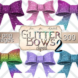 Glitter Bows clipart set 2, glitter bows digital planner stickers, baby shower clipart, birthday party invitation clipart, commercial use