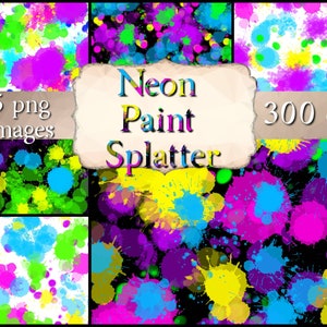 Neon paint splatter digital paper