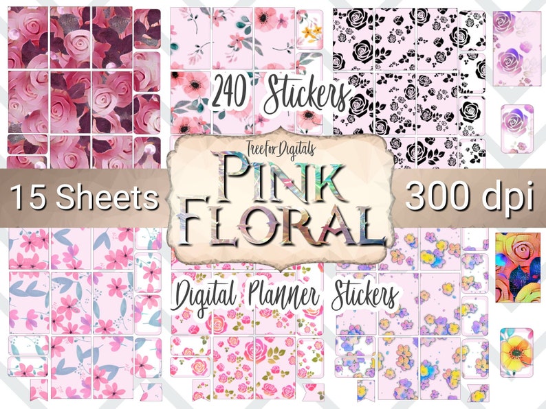 Digital Planner Stickers Pink Floral, Stickers for Digital Planners ...
