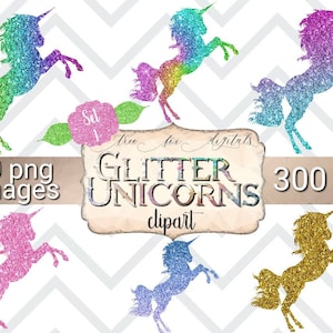 Glitter Unicorn clipart, Unicorn digital stickers, Goodnotes stickers, glitter clipart, unicorn silhouette clipart, digital planner stickers