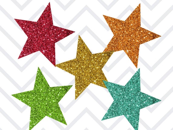 Glitter Stars Clipart Digital Stickers, Small Commercial Use