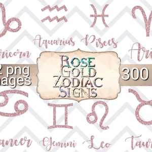 Clipart de signes du zodiaque or rose, clipart de signe du zodiaque, clipart de signe astrologique, clipart de Verseau, clipart de scorpion, zodiaque d'autocollants de Goodnotes
