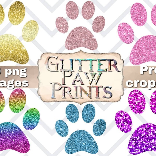 Glitter pawprint clipart, glitter pawprint digital stickers, Goodnotes stickers glitter paw prints, glitter dog print digital stickers