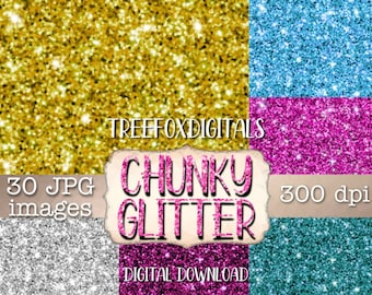 Chunky glitter digital paper pack, digital glitter paper, digital scrapbook glitter paper, chunky glitter 30 jpg images, digital download
