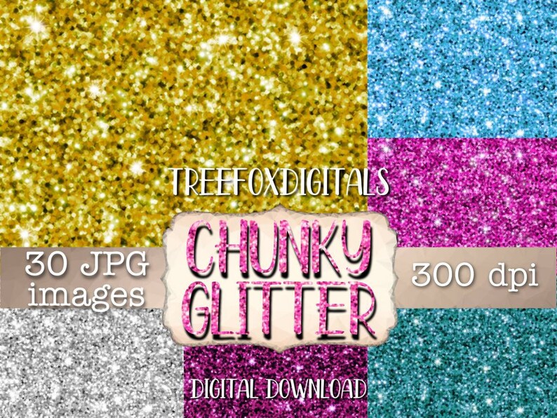 Chunky glitter digital paper pack, digital glitter paper, digital scrapbook glitter paper, chunky glitter 30 jpg images, digital download image 1