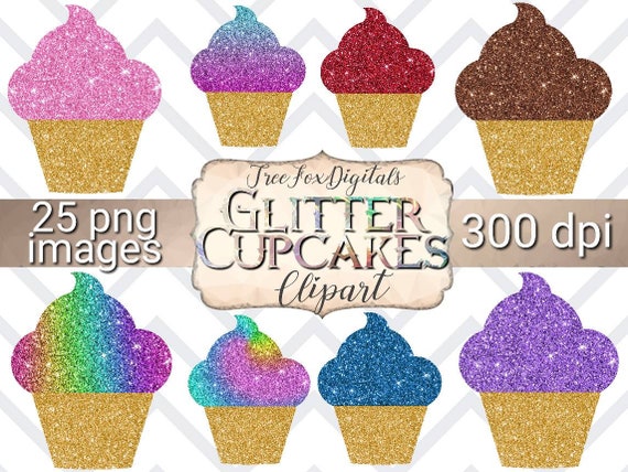 Glitter Cupcakes Clipart Cupcake Digital Stickers Commercial Etsy