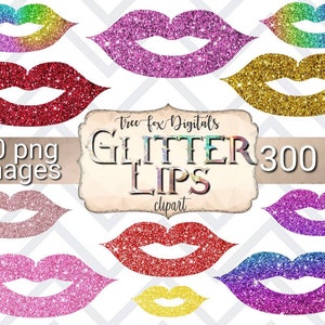 Glitter lips clipart, lips digital stickers, sparkly lips clipart, commercial use clipart, glitter kisses closet, kisses digital stickers