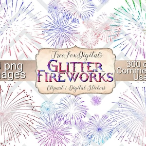 Glitzer Feuerwerk Clipart 4. Juli digitale Aufkleber, Unabhängigkeitstag Clip Art, Silvester Feuerwerk, Silvester Glitzer png Bilder