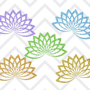 Clipart fiore di loto glitter, adesivi digitali fiore di loto glitter Goodnotes, clipart meditazione, adesivi digitali meditazione, download png immagine 7
