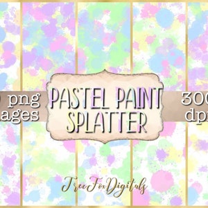 Pastel paint splatter background, pastel paint splatter digital paper, 10 png images