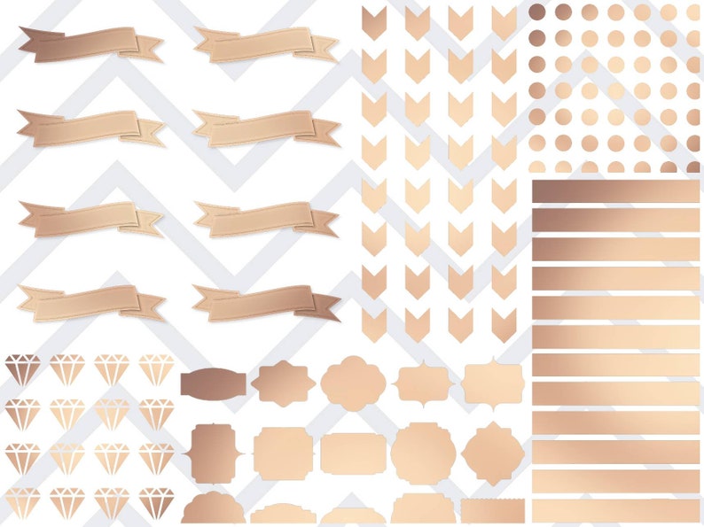 Rose Gold Digital Planner Stickers Rose Gold Clipart Blank Etsy