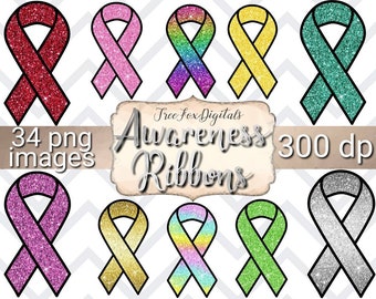 Awareness Ribbon clipart, breast cancer awareness ribbon clipart, childhood cancer awareness ribbon clipart, all colors awareness ribbons