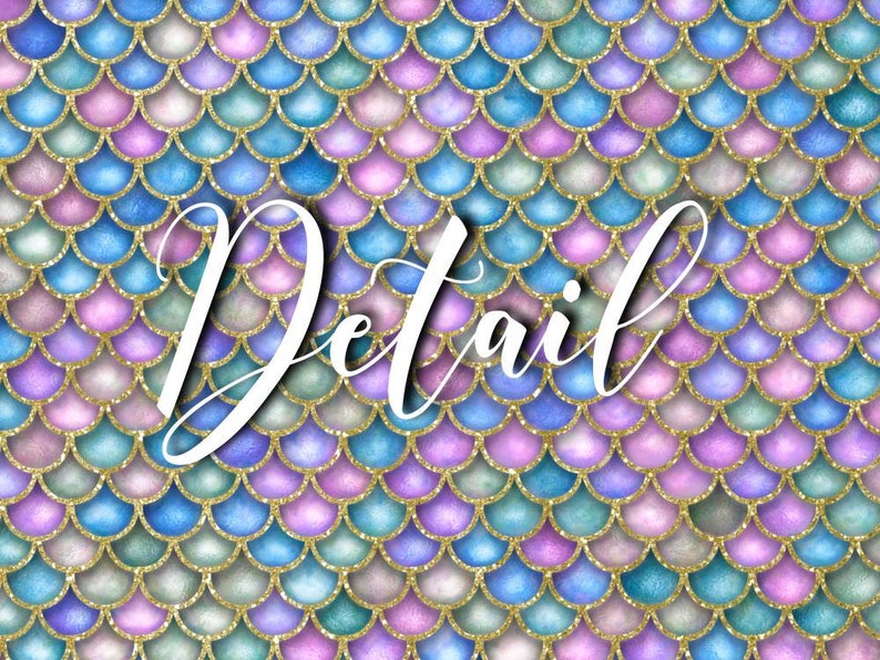 May include: A seamless pattern of iridescent mermaid scales in shades of blue, green, pink, and gold. The scales have a shimmery, glittery effect.