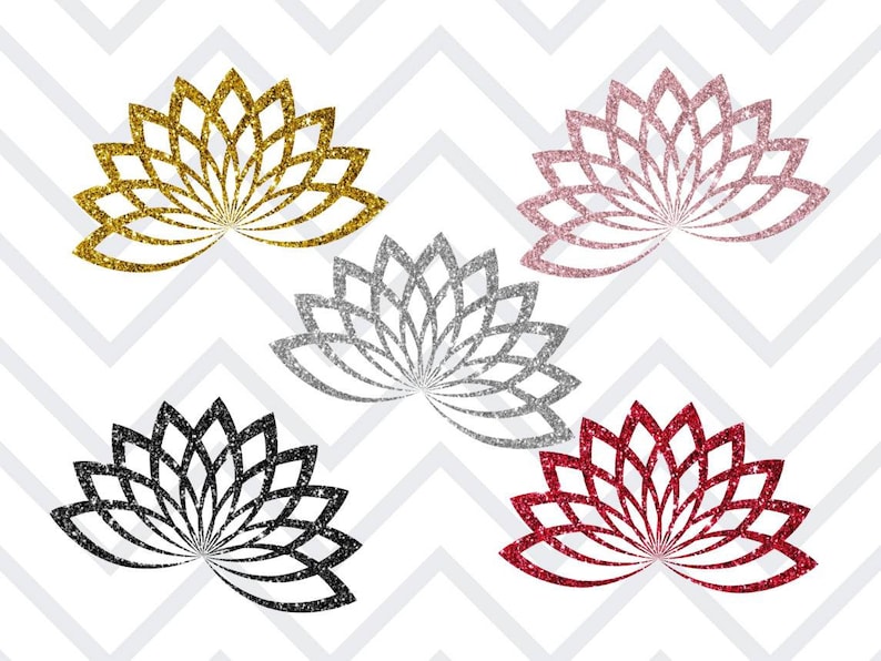 Clipart fiore di loto glitter, adesivi digitali fiore di loto glitter Goodnotes, clipart meditazione, adesivi digitali meditazione, download png immagine 3