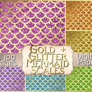 Gold and Glitter Mermaid Scales digital paper