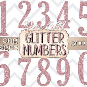 Rose Gold Glitter Numbers, glitter nummer clipart, glitter nummer digitale stickers, rose gold glitter nummers png-afbeeldingen, digitale download