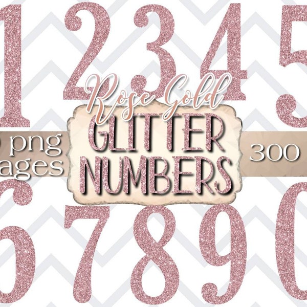 Rose Gold Glitter Numbers, glitter number clipart, glitter number digital stickers, rose gold glitter numbers png images, digital download