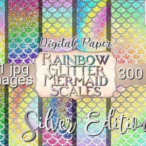 Mermaid Scale digital paper, Rainbow glitter mermaid scales digital paper pack, mermaid scale paper, mermaid scale background, rainbow scale