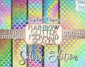 Papel digital de escala de sirena, paquete de papel digital de escalas de sirena de brillo arco iris, papel de escala de sirena, fondo de escala de sirena, escala de arco iris