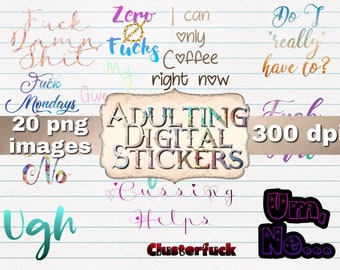 Adulting digital planner stickers, adulting cusswords stickers, digital planner stickers cusswords, adult digital stickers, cussword clipart