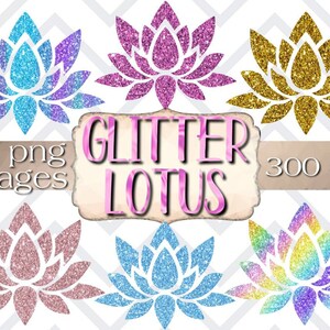 Glitter lotusbloem clipart, glitter lotusbloem digitale stickers, 28 png-afbeeldingen, digitale download, goodnotes stickers, regenboog lotus