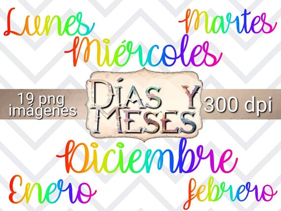 días y meses clipart para planificar digitales, días y meses de calendario, dias y meses para calendarios digitales, los días de la semana