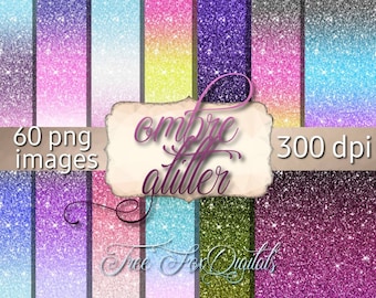 Ombre gradient glitter digital paper, ombre glitter paper pack digital,  digital glitter texture gradient, ombre glitter effect jpg set