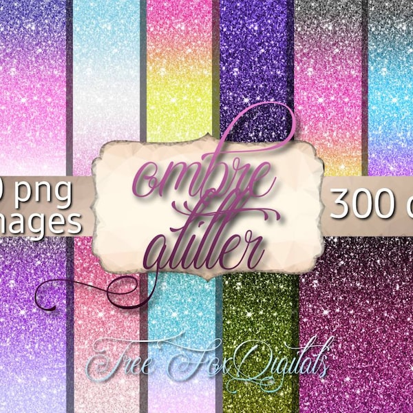 Ombre gradient glitter digital paper, ombre glitter paper pack digital,  digital glitter texture gradient, ombre glitter effect jpg set