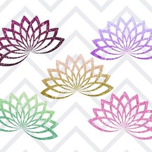 Clipart fiore di loto glitter, adesivi digitali fiore di loto glitter Goodnotes, clipart meditazione, adesivi digitali meditazione, download png immagine 6