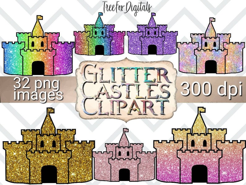 Glitter Castle Clipart Sand Castle Digital Stickers Princess Etsy