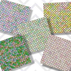 May include: Five digital paper patterns featuring a mermaid scale design in various colours, including green, blue, pink, and yellow.