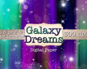 Galaxy dreams digital paper, galaxy backgrounds, 18 images, digital download, png and jpg format, small commercial use, card backgrounds