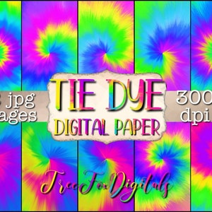 Tie Dye digitale Papiere, Tie Dye Hintergründe, Tie Dye digitaler Download, 12 jpg Bilder, Tie Dye Regenbogen digitales Scrapbook Papier