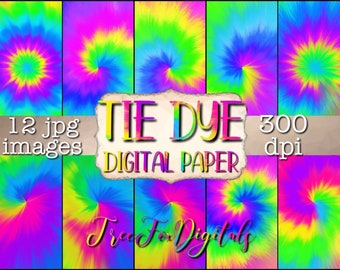 Tie Dye Digital Papers, Tie Dye backgrounds, tie dye digital download, 12 jpg images, tie dye rainbow digital scrapbook paper