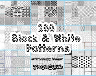 Black and white digital paper download, 200 b&w digital paper patterns jpg, small commercial use black and white digital paper mega bundle